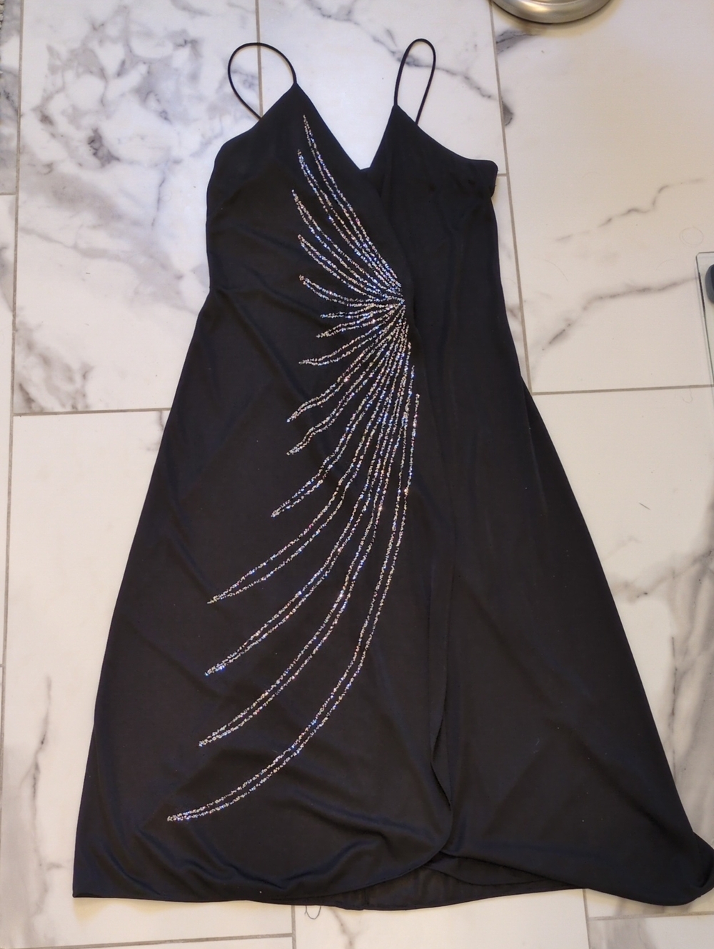 Vintage Black Sequin-Embellished Slip Dress